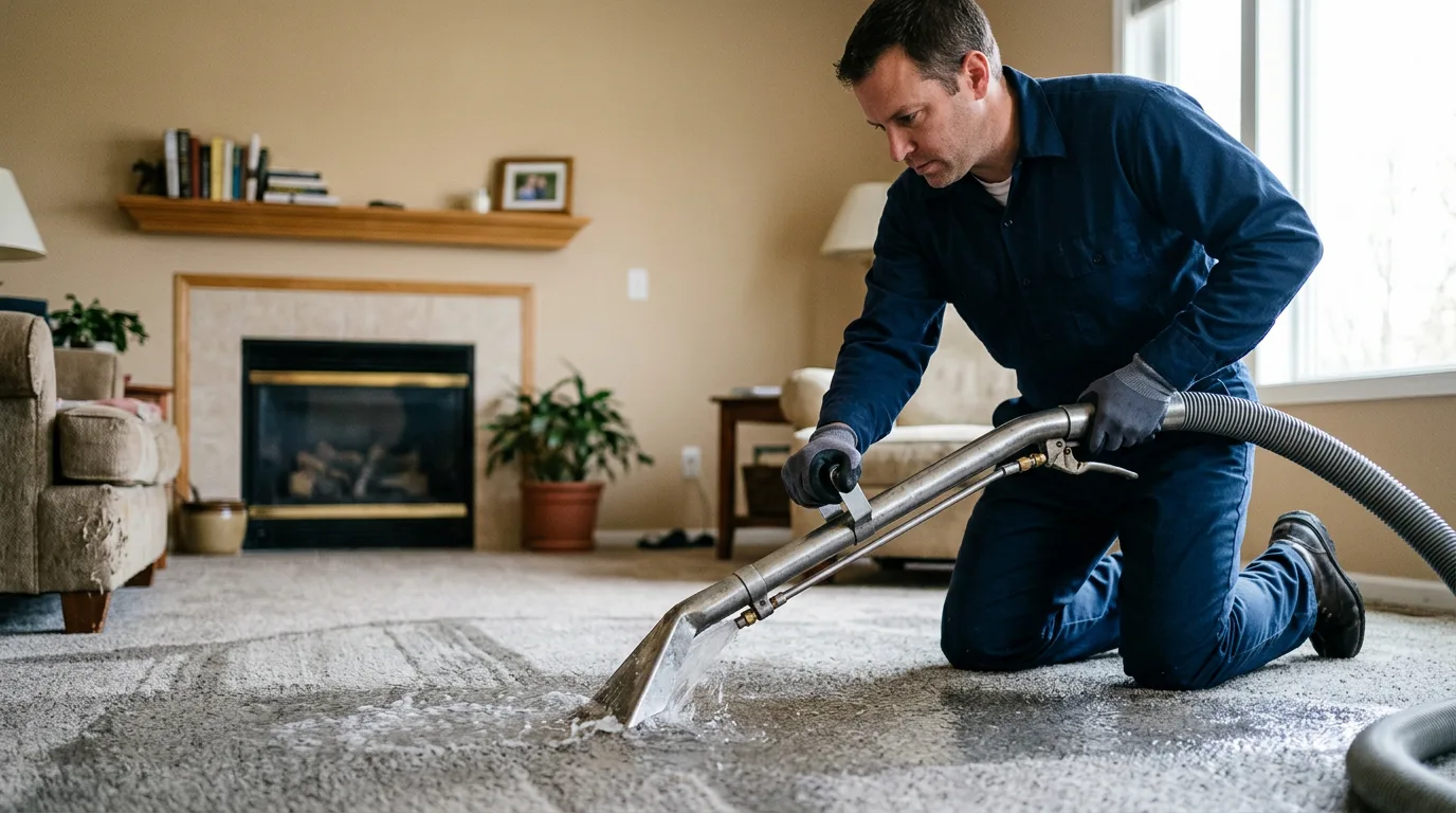 Water damage restoration technician working near Wilton, CT